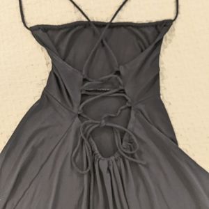 Navy spaghetti strap, lace-tie dress